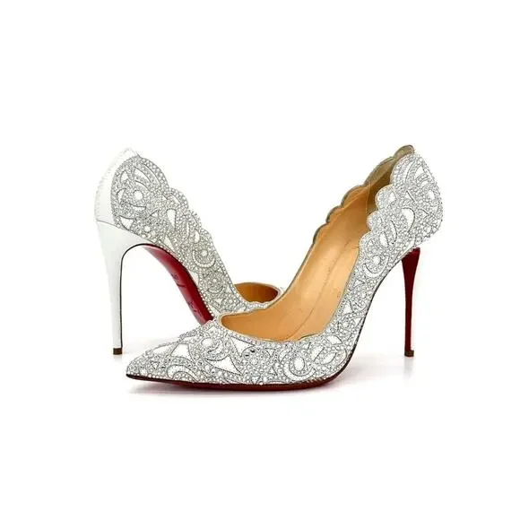 Christian Louboutin Top Vague 100 Kid Crystal Embellished Pumps Women’s 37.5 - Picture 3 of 9